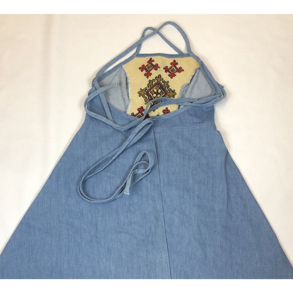 Slantzi Craft Vintage Denim Wrap Dress Embroidered Apron Style Stowe VT Small - Picture 7 of 10